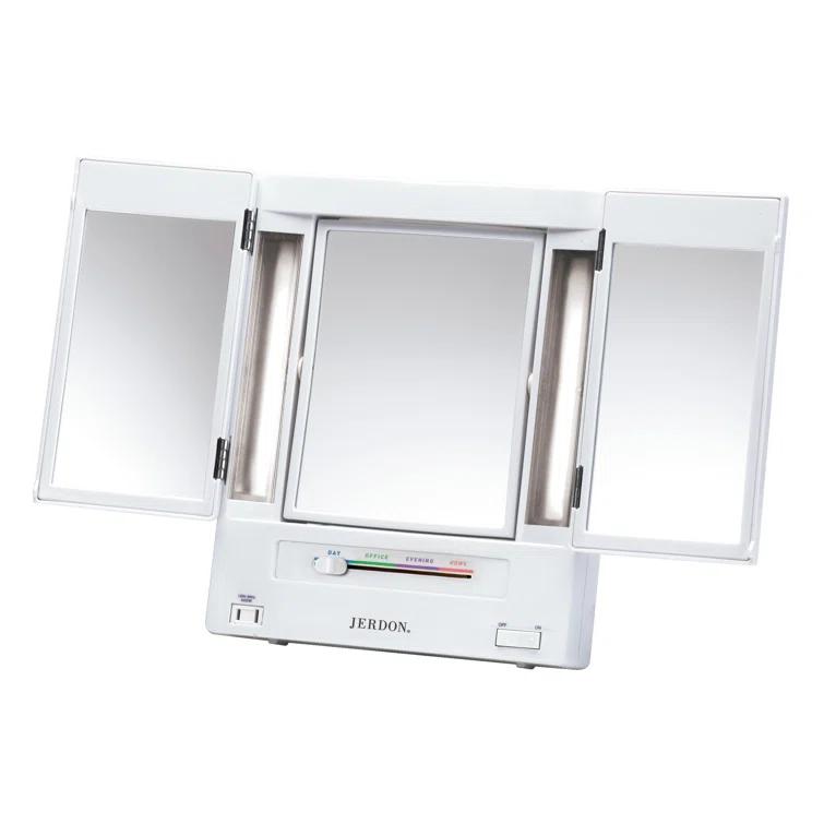 Symple Stuff Washington Mews TriFold Lighted Tabletop Makeup Mirror, Plug In