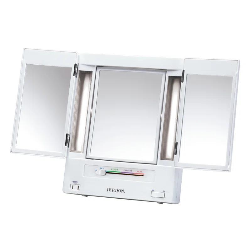 Symple Stuff Washington Mews TriFold Lighted Tabletop Makeup Mirror, Plug In