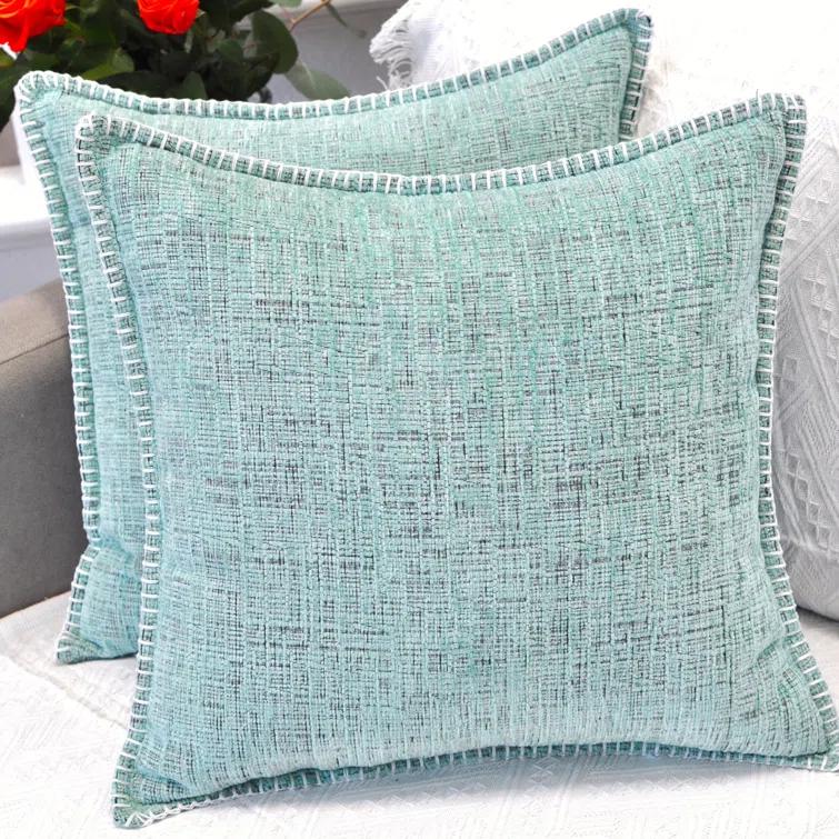 Oveesha Soft Chenille Throw Pillow Covers With Stitched Edge (Set of 2)