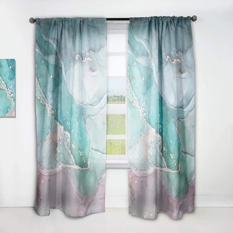 Design Art Turquoise Abstract Marble - Modern Velvet Curtain - Room darkening - 1 panel