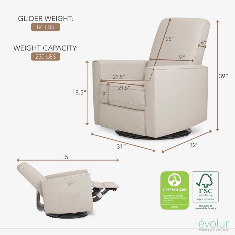 Evolur Greenguard Gold Certified Upholstered Swivel Reclining Glider