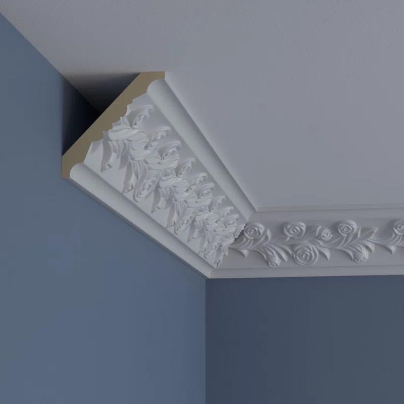 Ekena Millwork 3 7/8"H x 3 7/8"P x 5 1/2"F x 94 1/2"L, (1/2" Repeat) Rose Crown Moulding