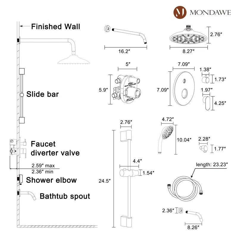 mondawe Calliope Wall Mounted 3 Function Retro Shower System with 3 Setting Handheld MD-A3815-BG3