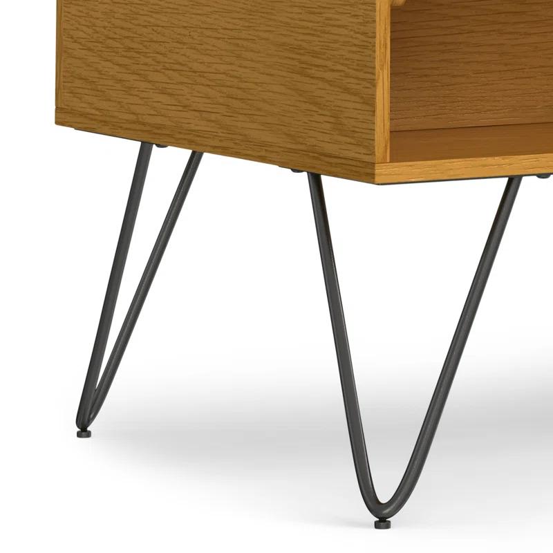 Simpli Home Hunter 36"W Solid Wood Industrial Small Lift Top Coffee Table with Hidden Storage and Metal Hairpin Legs