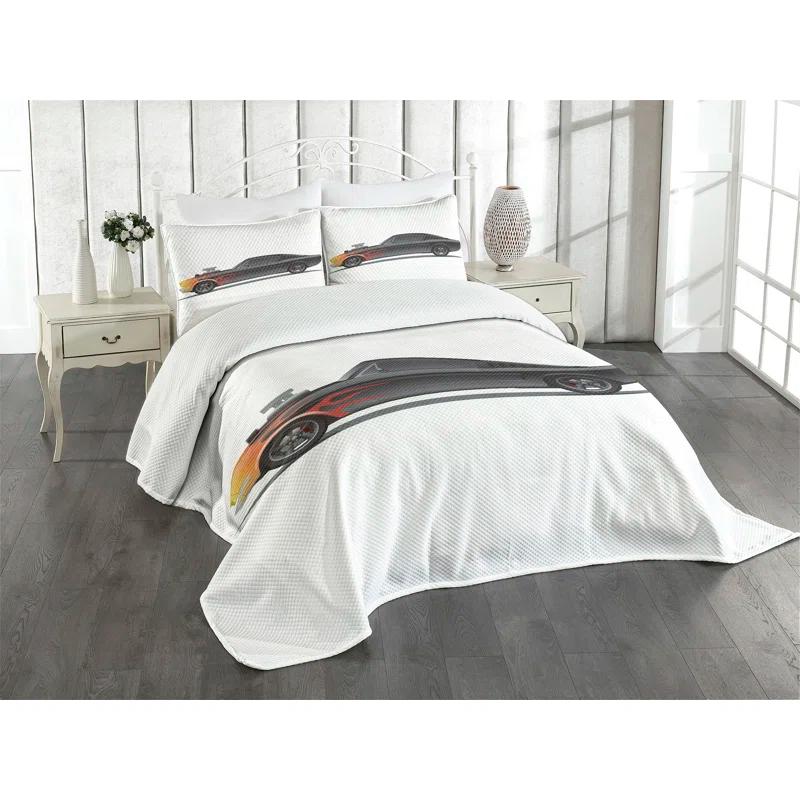 Ambesonne Cars Bedspread Set Retro Supercharger Vehicle Charcoal Grey Orange | Wayfair