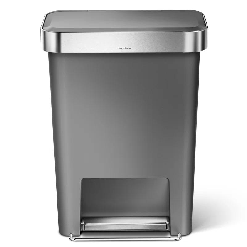 Simplehuman 45 Liter Rectangular Kitchen Trash Can with Liner Pocket, Grey Plastic