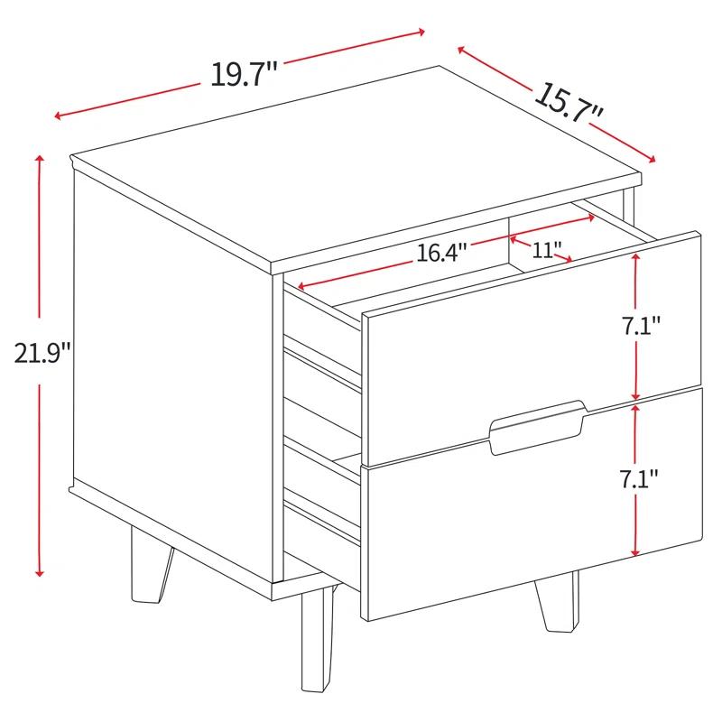 LuxursKingQYW Mid Century Modern Grooved Handle Wood Nightstands Side Table Bedroom Storage Drawer