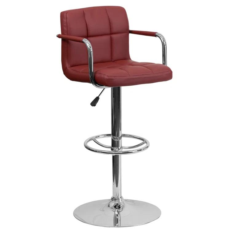 Flash Furniture Contemporary Quilted Vinyl Adjustable Height Barstool with Arms and Chrome Base