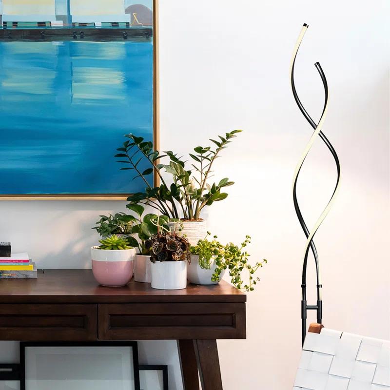 Brightech Embrace 40–60" 2-in-1 Modern LED Spiral Floor and Table Lamp with Black Finish, Adjustable Height, and Built-In 3-Way Dimmer