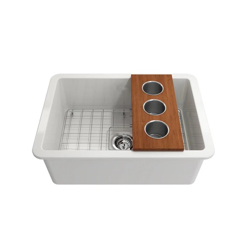 BOCCHI Wood Board With 3 Round Stainless Steel Bowls F/1616, 1618, 1633 (Inner Ledge)