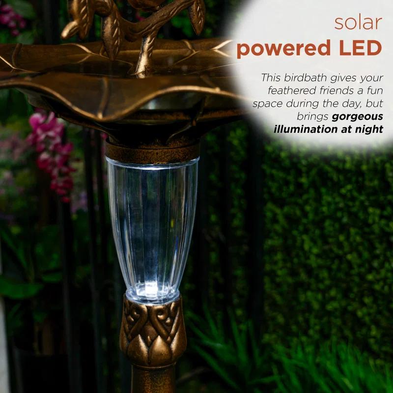 Alpine 41"H Solar Birdbath with Birds and LED Light for Garden