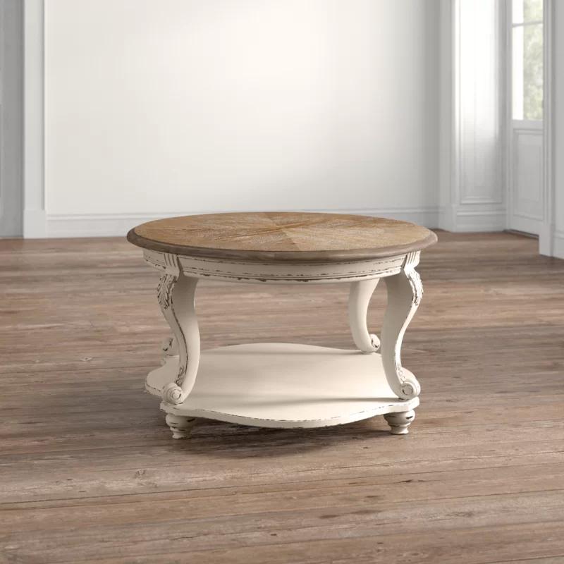 Antiqued Two-Tone Oval Wood Coffee Table with Cabriole Legs