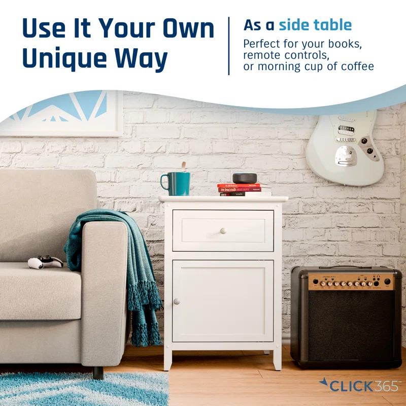 Click Decor ClickDecor Alcott Side Table with Single Drawer and Storage Cabinet