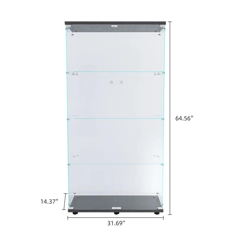 Latitude Run® LED Strip Light Two Door Glass Cabinet Glass Display Cabinet With 4 Shelves