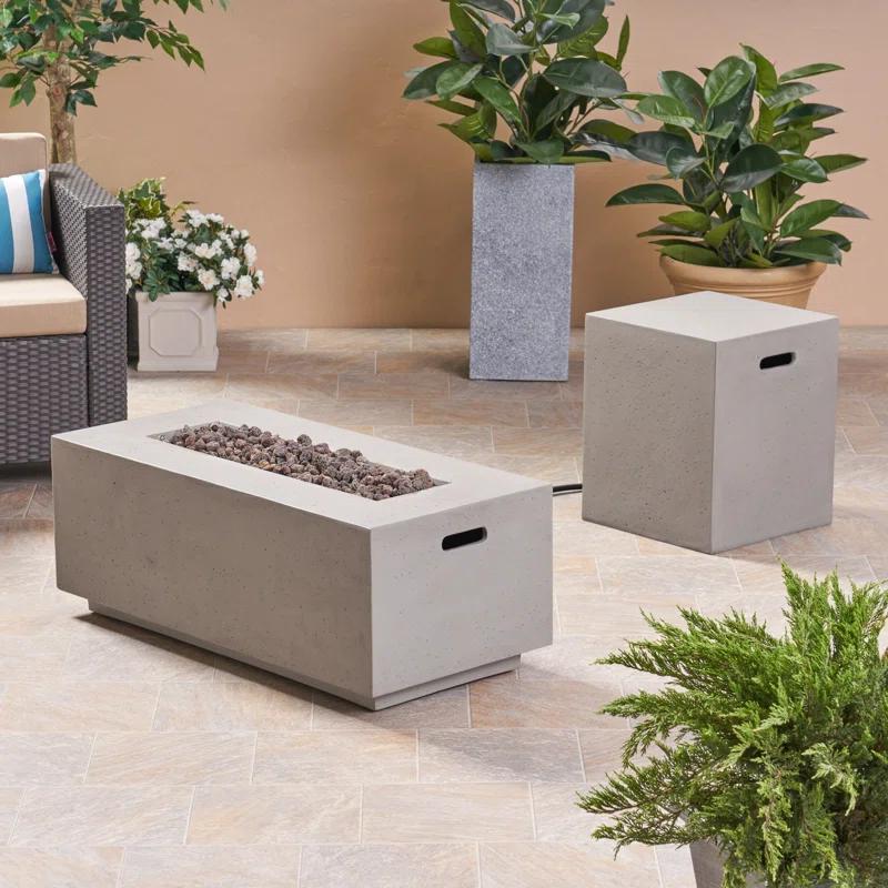 Latitude Run® Caelan Rectangle Lightweight Concrete/MGO Propane Smokeless Fire Pit Table