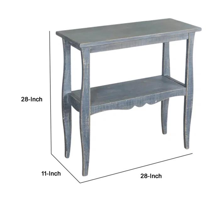 Benjara Rena Side End Table, Scallop Trim, 28 Inch Distressed Blue Mahogany