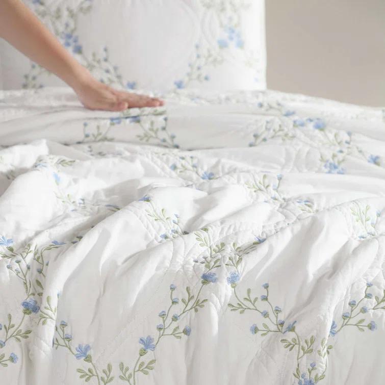 Laura Ashley Laura Ashley Floral Embroidery Cotton Reversible Quilt Set