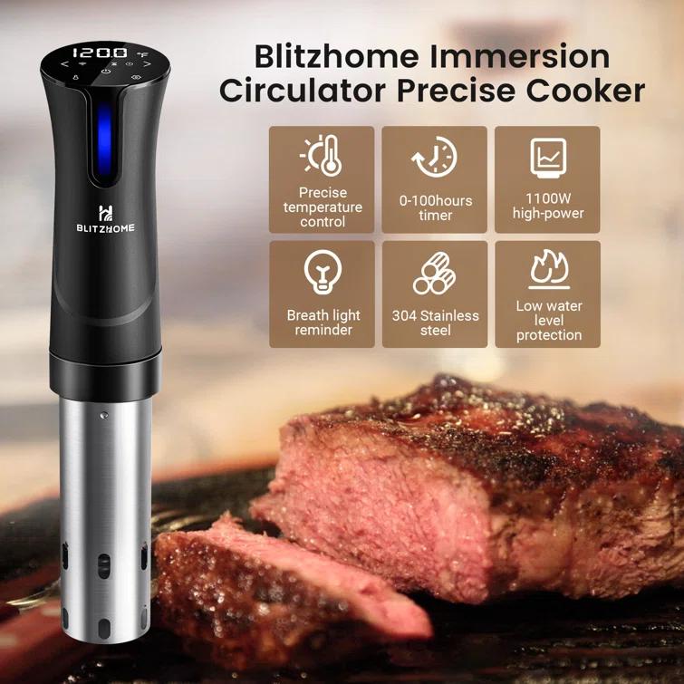 BlitzHome 1100W Sous Vide Cooker with Temperature Setting, Timer, Breath Light Reminder Function
