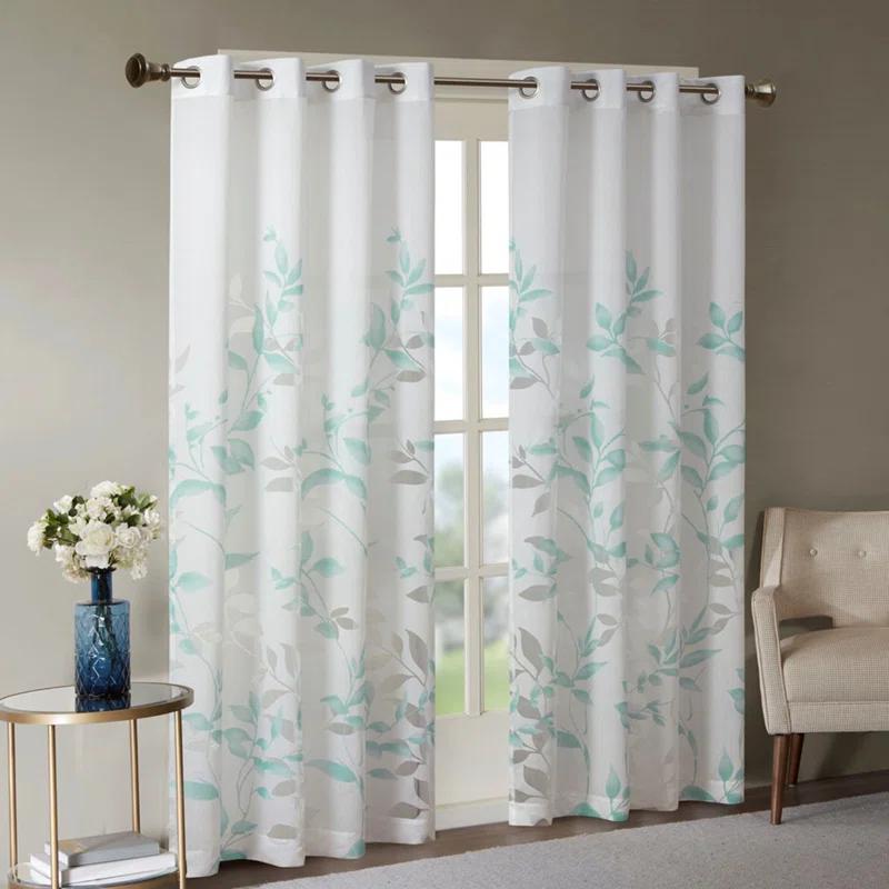 Madison Park Cecily Floral Printed Burnout Sheer Grommet Single Curtain Panel