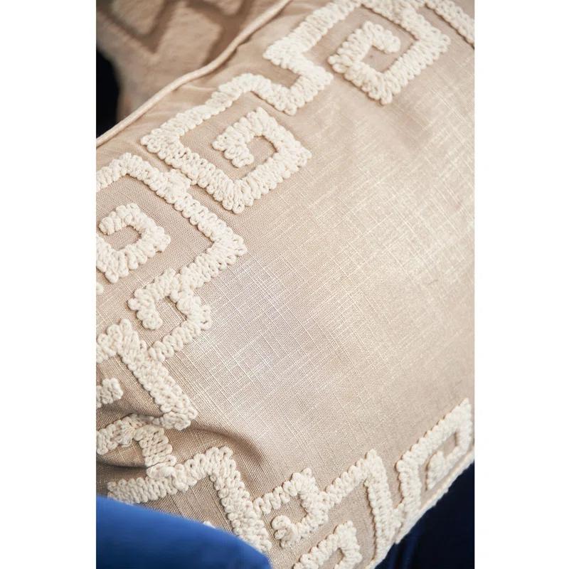 Elisabeth York Gaia Dimensional Greek Key Solid Natural Tan Cotton Decorative Throw Pillow With Insert