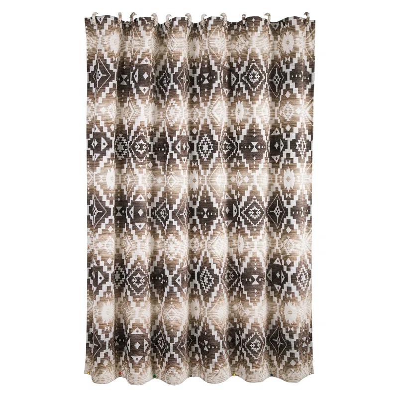 Paseo Road by HiEnd Accents Chalet Cream/Taupe Aztec Print Southwestern Style 72x72 inch Shower Curtain + Hooks