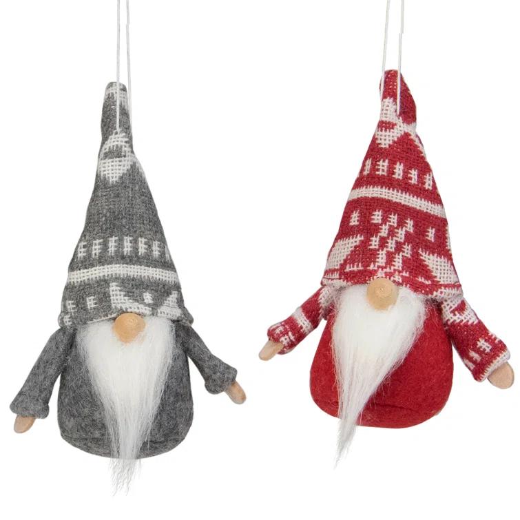 Northlight Seasonal Set of 2 Gray and Red Santa Gnome Hanging Christmas Ornaments 4" (Set of 2)
