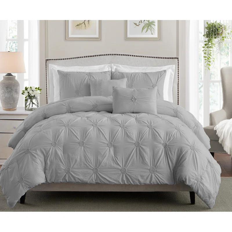 Swift Home Supreme Microfiber Floral Pintuck Microfiber 3-Piece Comforter Set