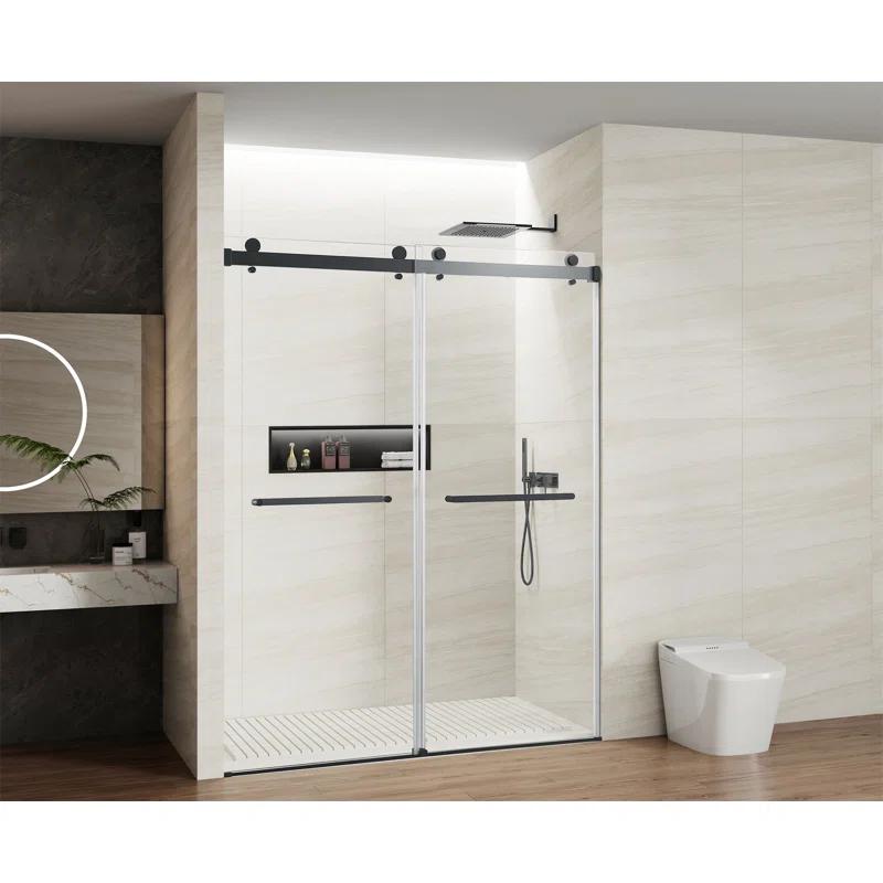56-60 In. X 76 In Double Sliding Shower Door, 5/16 In Clear Tempered Glass Easy-Clean Coating Chrome