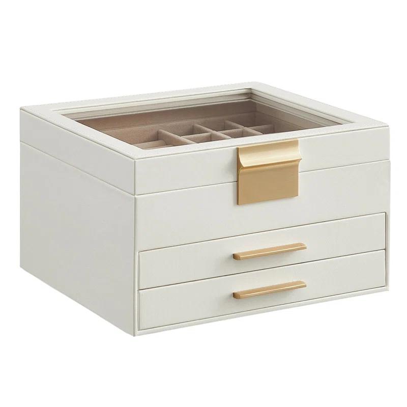 Stack man Big And Small Jewelry, Modern Style, 8 X 9.1 X 5.3 Inches, Valentine's Day Gift, Cloud White And Gold Color UJBC239WT