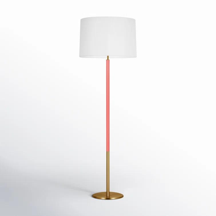 Monroe Burnished Brass and Coral Floor Lamp with White Linen Shade