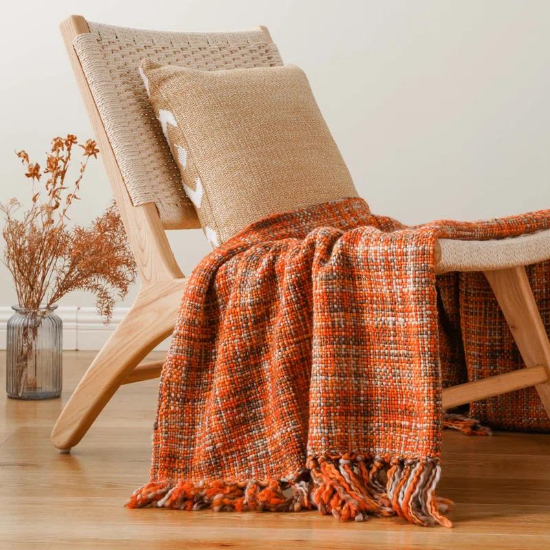 Battilo Home Rust Orange Throw Blanket For Couch, Bed, Boho Colorful Throw With Tassels, Halloween Decor, Fall Home Decor, 50"X60" | Wayfair