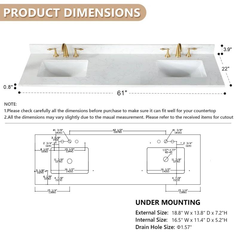 Ceres 73" Engineered Stone Double Bathroom Vanity Top with Sink