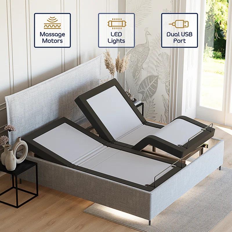 Clara Clark Clara Clark Massaging Zero Gravity, Zero Clearance Adjustable Bed with Wireless Remote, USB Ports & LED Lights