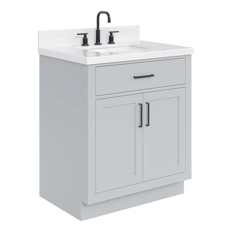 Wildon Home® Tidworth 30'' Solid Wood Single Bathroom Vanity with 1.5'' Carrara Quartz Top