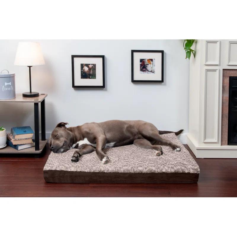 FurHaven Two-Tone Faux Fur and Suede Deluxe Orthopedic Dog Bed