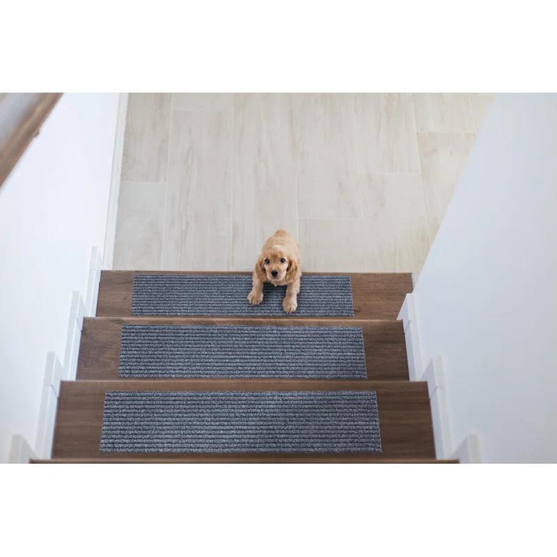 Ottomanson Non-Slip Rubberback Ribbed Design Indoor/Outdoor Stair Treads (Set of 7)