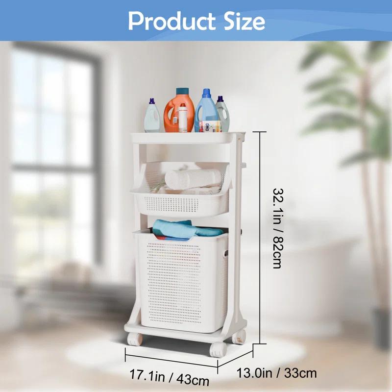BAOKALER BAOKALER 2-Tier White Portable Rolling Laundry Basket, two Removable Baskets and Wheels