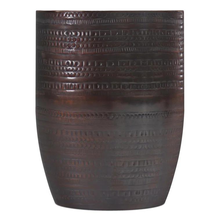 Bungalow Rose Johnsen 15"W Metal Industrial Boho Tribal Pattern Drum End Table with Textured Finish, Assembled