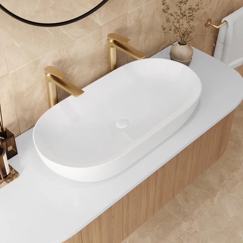 Ruvati RVB0432 Ruvati inch Bathroom Vessel Sink White Oval Above Counter Vanity Porcelain Ceramic