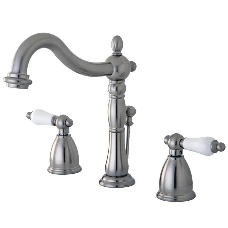 Kingston Brass Heritage Two-Handle 3-Hole Deck Mount Widespread Bathroom Faucet with Pop-Up Drain