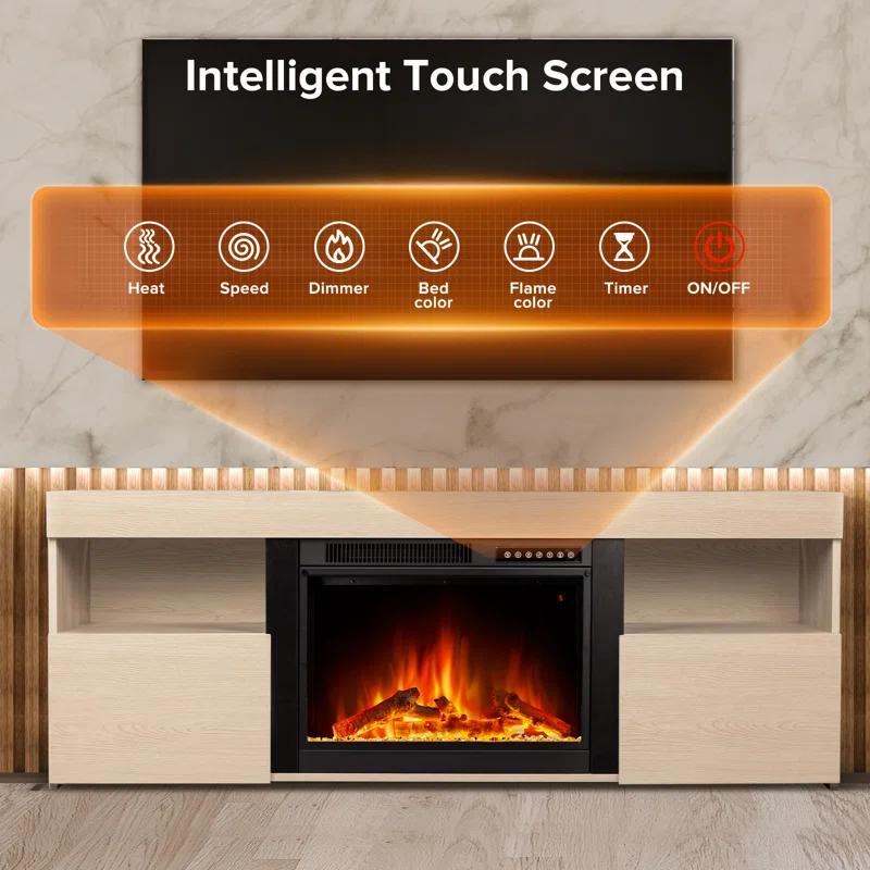 COWSAR COWSAR TV Stand for TVs up to 60" with Electric Fireplace with Remote Control,Adjustable Real 3d Flame Brightness