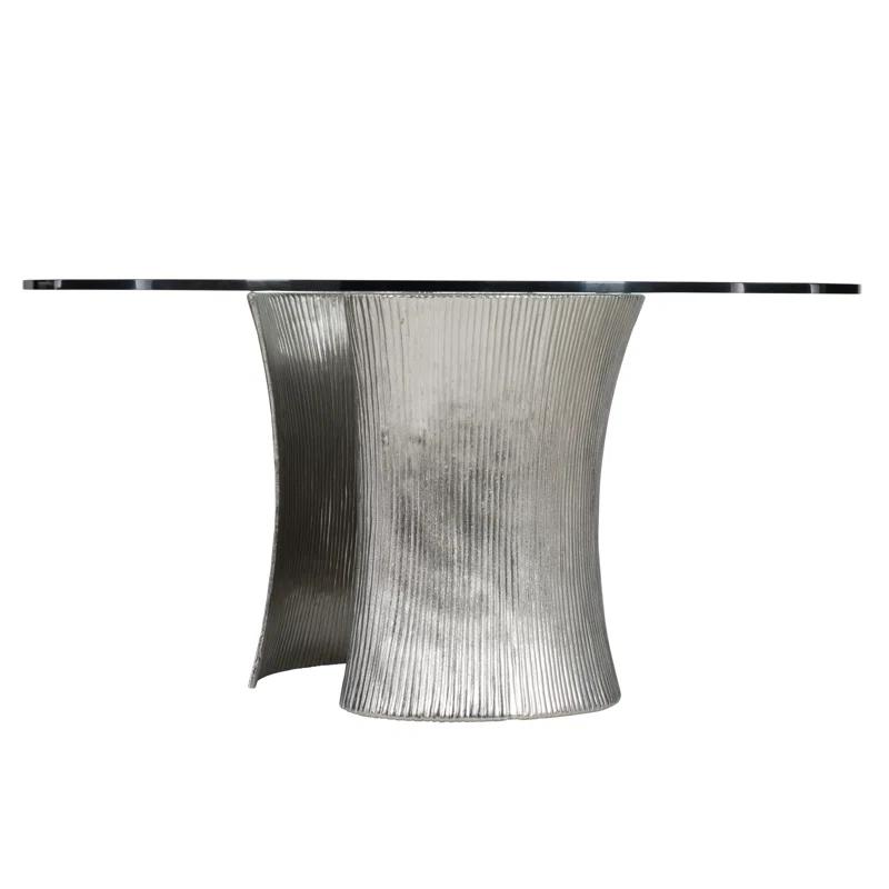 Serpentine Round Glass Top Metal Base Dining Table