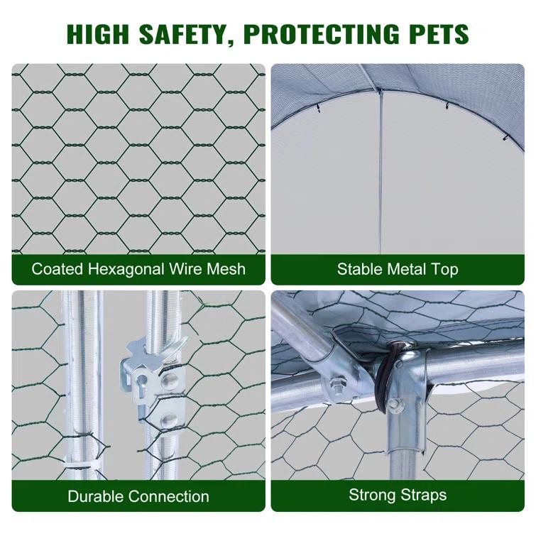 Tucker Murphy Pet™ Large Garri Metal Chicken Run with Waterproof and Anti-UV Cover, Dome Shaped Walk-in Fence Cage Hen House for Outdoor and Yard Farm Use, 9.2' x 6.2' x 6.5'