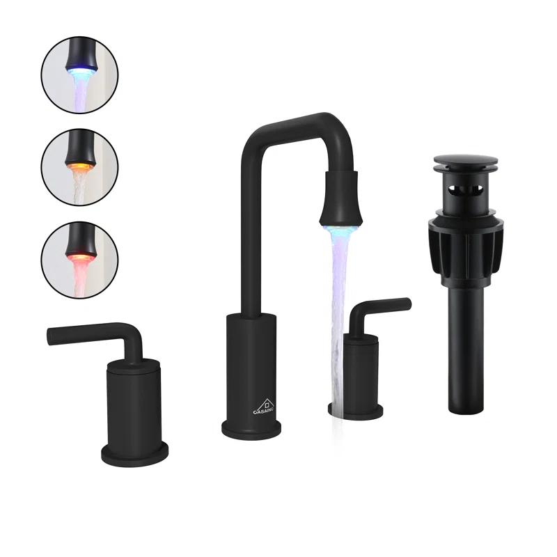 CASAINC KCLT0036MB Willow 2-handle Black Bathroom Sink Faucet with LED Temperature Color