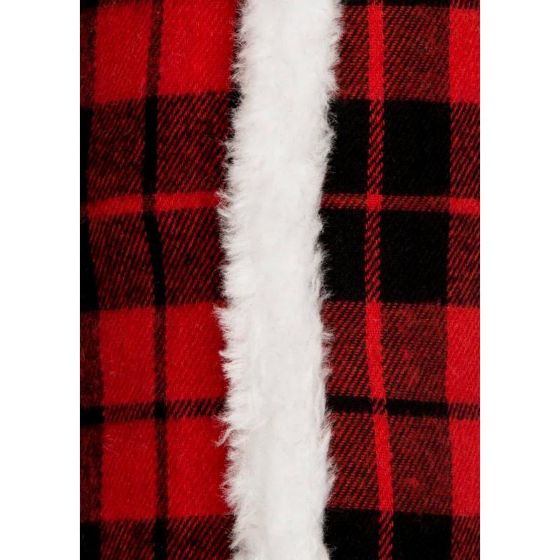 Manor Luxe Merry Christmas With Faux Fur Trim Christmas Buffalo Check Pillow, 10 By 20-Inch