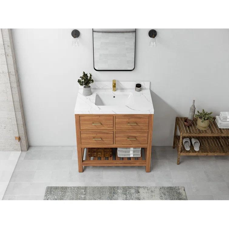 Willow Collections Parker Teak 36'' Single Bathroom Vanity with Quartz Top