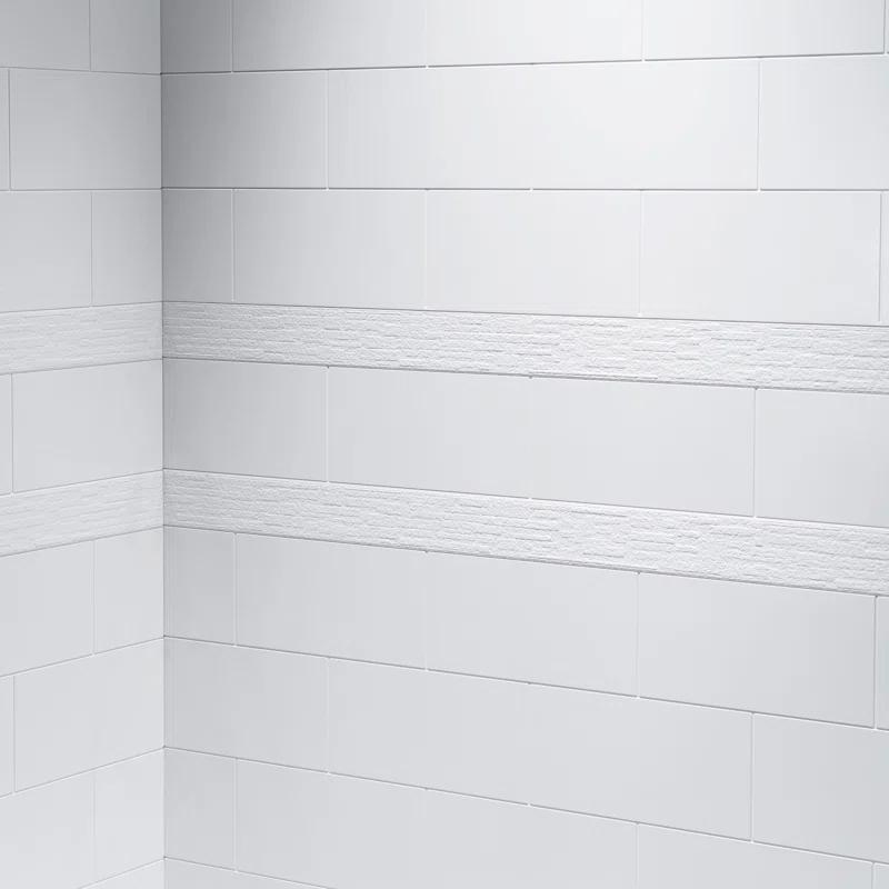 WoodBridge Solid Surface Shower Wall Panel Surround, High Gloss White Finish, Cuttable, Two Installation Methods (Screw Mounting or Glue-Up Design)