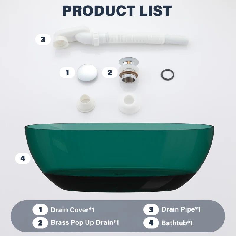 67'' x 30'' Runway Semi Transparent Resin Freestanding Soaking Bathtub