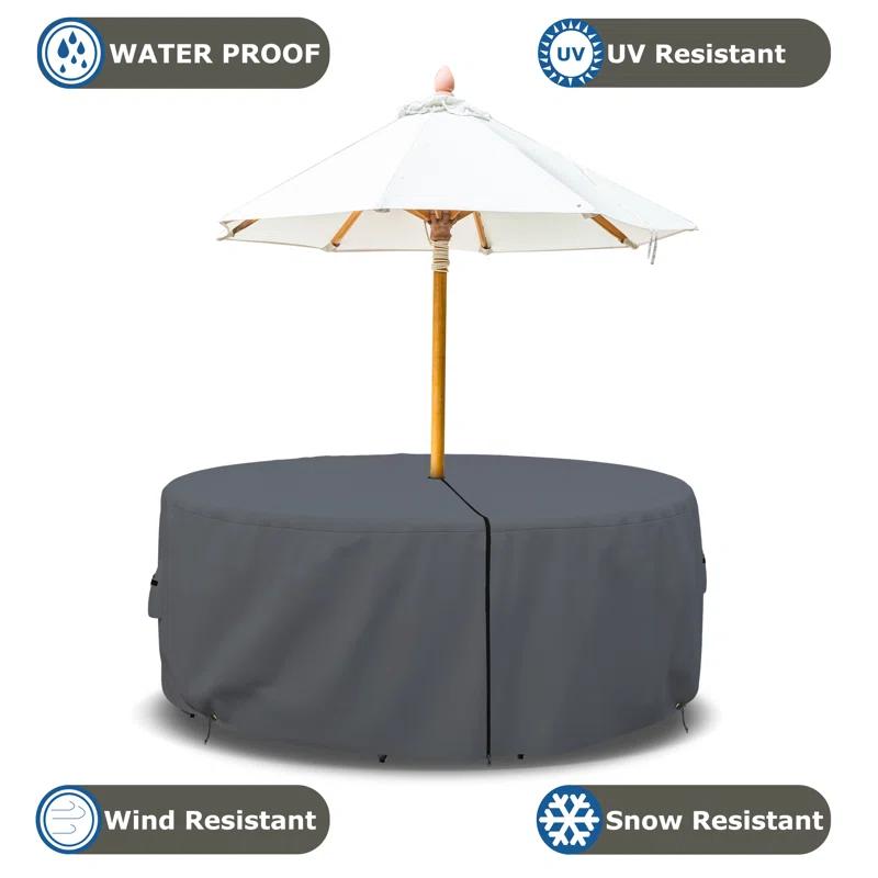 Arlmont & Co. Heavy Duty Multipurpose Waterproof Outdoor Round Dining Table & Chair Set Cover with Umbrella Hole