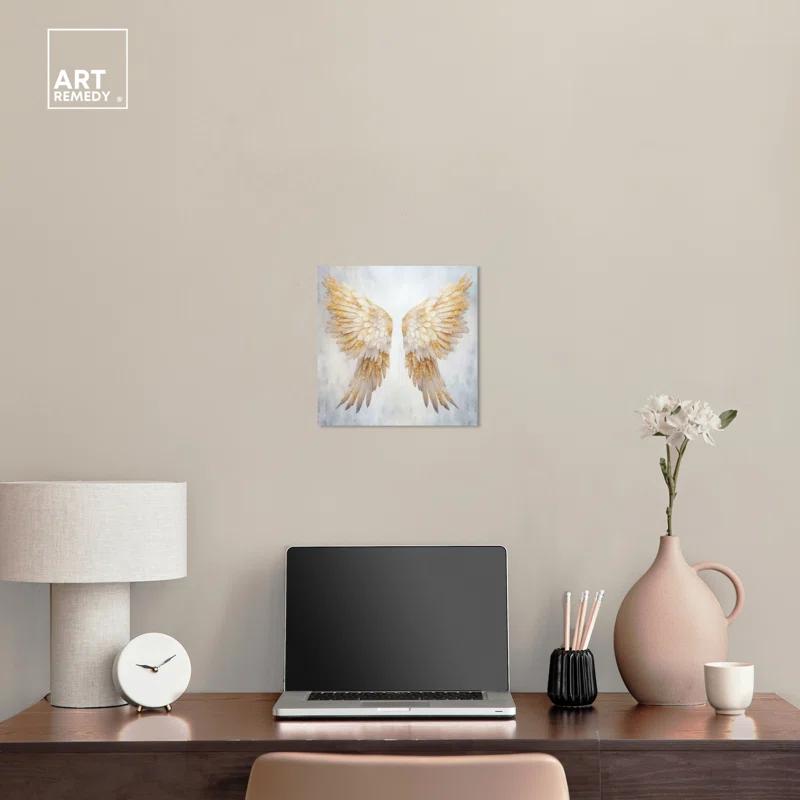 Elegant Angel Wings Canvas Elegant White Gold Wall Art by Art Remedy